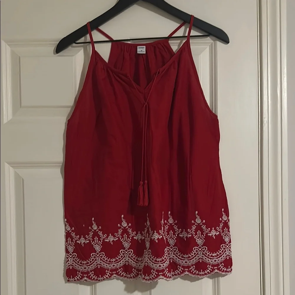 Old Navy Red Tank Top with White Embroidery - Picture 1 of 4